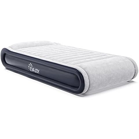 Evajoy Full Size Inflatable Air Mattress with Built in Pump, Double-High Bed Flocked Top, 3 Mins Easy Inflate/Deflate, Portable Blow Up Headboard for Home & Camping Travel, Blue Grey (EJ-HF004) Cover