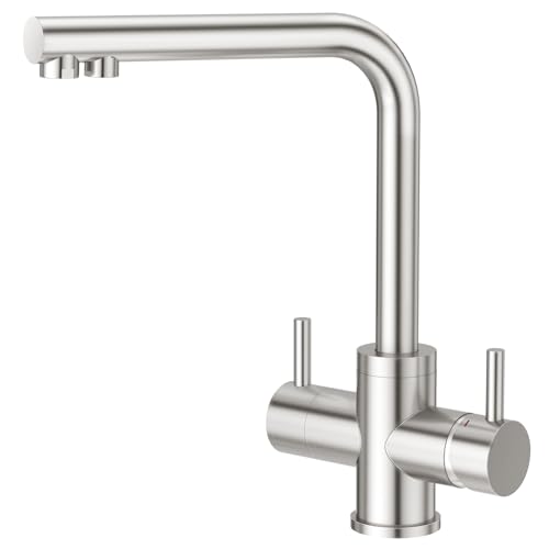 CREA Rubinetto Cucina a 4 Vie, Rubinetto Cucina Acqua Soda, Miscelatore Lavello Cucina Girevole a 360°, Rubinetto Osmosi, Acciaio Inox