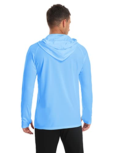 Safort Men's Upf 50+ Sun Protection Hoodie With Pocket Long Sleeve T-Shirt For Running, Fishing, Hiking, Blue, S #TOP1