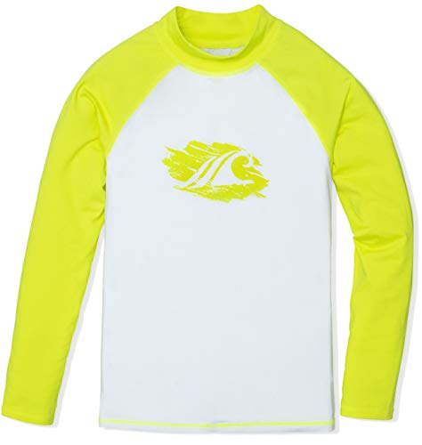 TSLA Boys UPF 50+ Rash Guard Long Sleeve, UV Sun Protection Water Swim Shirts, Surf Swimwear Swimsuit Top, Boy Long Sleeve(bsr10) - White & Neonyellow, 14_Large