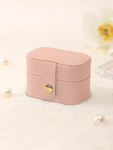 Image of Cortina Pu Leather Small Jewelry Box, Travel Portable Jewelry Case For Ring, Pendant, Earring, Necklace, Bracelet Organizer Storage Holder Boxes - Beige