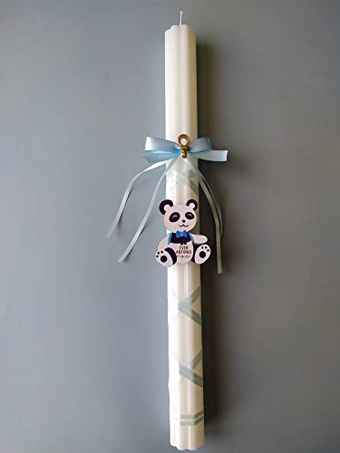 Vela de bautizo blanca NIÑO modelo oso, personalizada con NOMBRE y FECHA