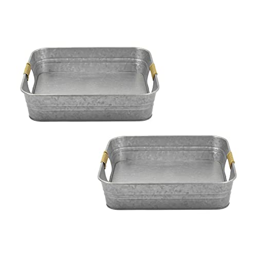 Farmhouse Tray For Coffee Table – Beautiful Galvanized Tray Decor, 12"X12" Galvanized Coffee Table Tray Decor, Galvanized Serving Tray With Handles For Your Home (Set Of 2,Galvanized) #TOP20