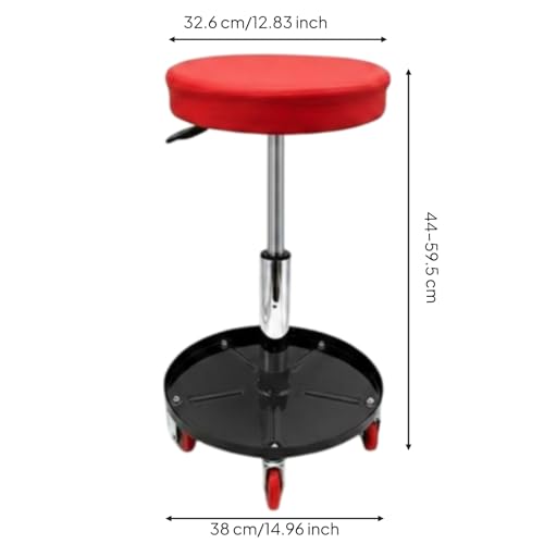 Taburete de asiento acolchado redondo KESOTO elevable con bandeja integrada y ruedas 3