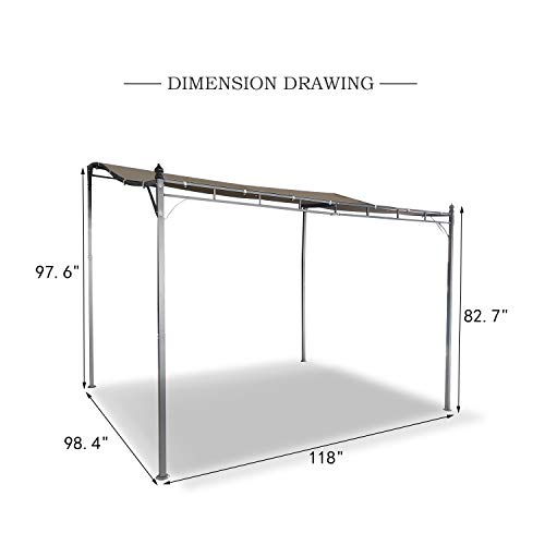 Cloud Mountain Sunshade Awning Gazebo Outdoor Patio Tilt Tent Canopy Shelter Steel Frame for Backyard Deck, Khaki - Thumbnail 2