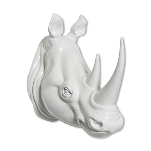 Whbbbj Ornement Mural de tête de rhinocéros en résine à la Mode, Support de tête d'animal en résine Blanche, décoration Murale de Faux rhinocéros,...