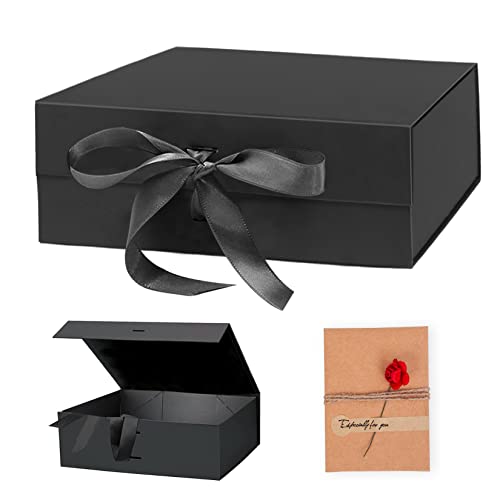 Idota Geschenkbox mit Deckel, Geschenkschachtel Schwarz Magnetische Geschenkboxen mit Schleifenband, Grußkarten, Geschenkboxen für Hochzeit Geburtstag Weihnachten Jubiläum Cover