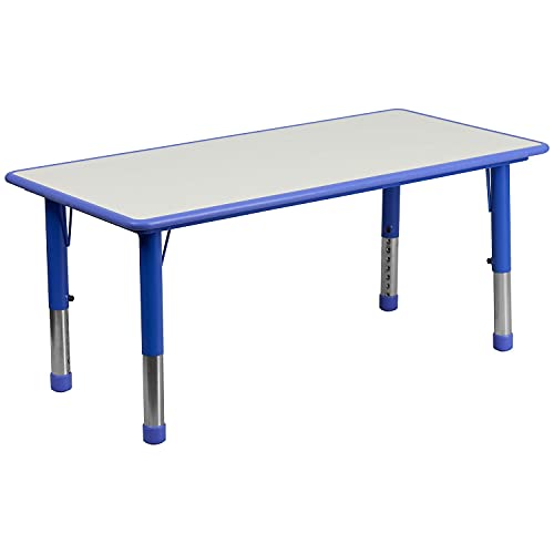Image of Flash Furniture Emmy Adjustable Classroom Activity Table with 6 Stackable Chairs, Plastic Activity Table for Kids, 23.625 inch W x 47.25 inch L, Blue /Gray
