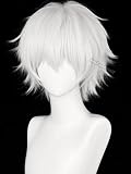 Half and Half Short White Anime Cosplay Wig for Men Silver White Male Wigs with Bangs Synthetic Hair Wigs for Unisex Women Halloween Party Costumes