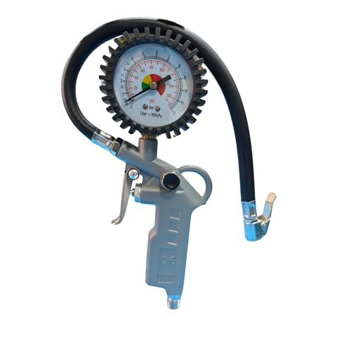 Professional Tire Inflator Gun with Pressure Gauge, 12-Bar Maximum Pressure, Metal Body