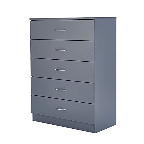 Image of Panana 3/4/5 Drawer Cabinet, Chest of Drawers With Metal Handles and Runners Unique Anti-Bowing Drawer Support Bedroom Storage Furniture (Gray, 5 Drawer)