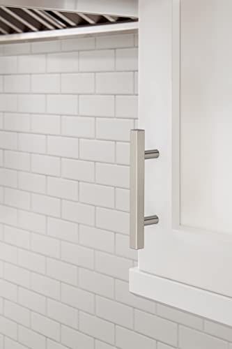Image of Amerock 25 Pack 3 inch Bar Pulls Square Satin Nickel Drawer Pull | 3 inch (76mm) Center-to-Center Mounting Distance and 5-5 /16 inches Overall Length, Durable Zinc Cabinet Hardware