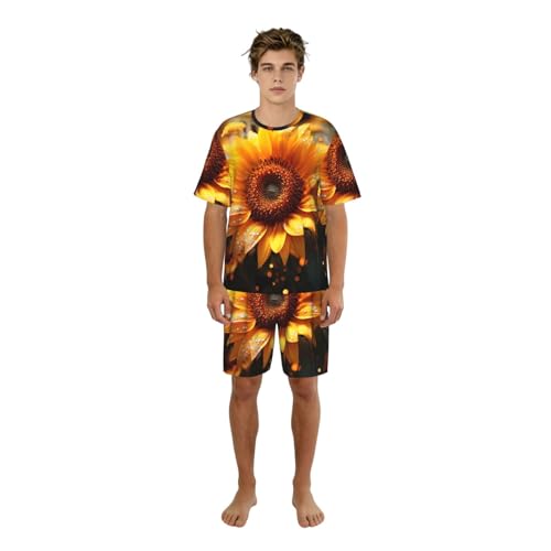 Pyjama court 2 pièces homme en coton imprimé tournesol pour nuit d'été