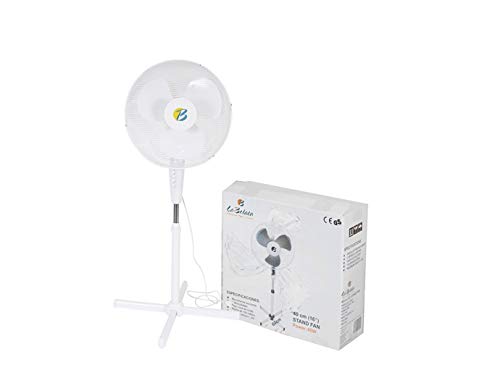 Solagua. Ventilador de Pie 1.25m con 3 Velocidades y Regilla de 40cm con 100+ Radios Máxima Seguridad, Potencia 45W y Bajo Nivel de Ruido, Orientación y Altura Ajustable