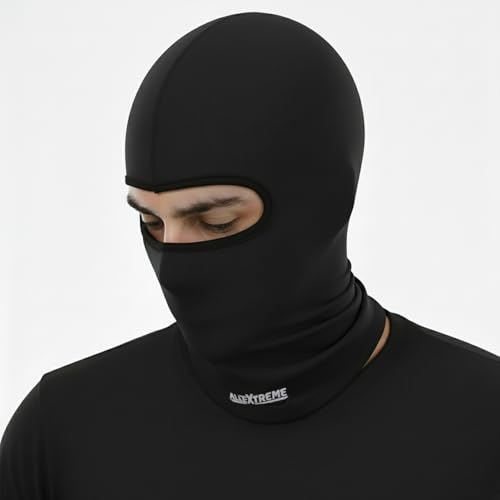 Image of Allextreme Full Face Mask for Riders Anti-Pollution UV Sun Protection Pin Mesh Balaclava Neck Cover Bandana Helmet Liner for Men & Women Biker Hiking Cycling Protective Bike Riding Gear (Black)