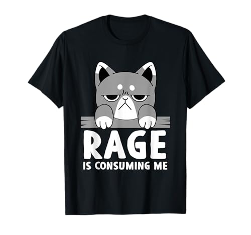Rage Consumes Me Funny Silly Staring Cat Meme Donne Uomini Maglietta