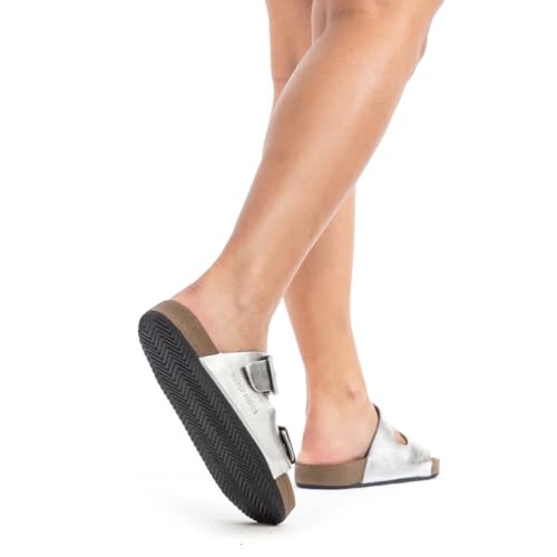 Sandalia Birken Feminina Papete Couro Resistente Prata (Prata, BR, Adulto, Numérico, 37)
