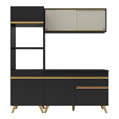 Cozinha Compacta 3 peças com Armário e Balcão Mp3695 Veneza Gb Preta