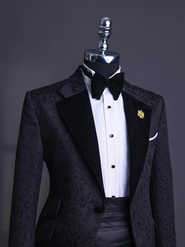 Men's Jacquard Blazer Jacket and Pants 2 Piece Set Suit Peaked Velvet Lapel Wedding Prom Tuxedo Groom Formal Party3