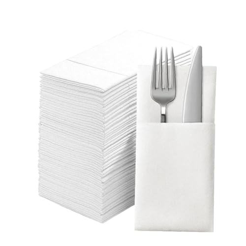 75 PCS Cloth Like Napkins Built-in Flatware Pocket, White Pocket ...