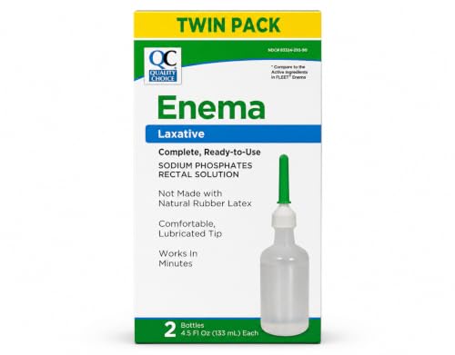 Quality Choice Enema Twin Pack, Relieves Occasional Constipation, Complete & Ready to Use, Sodium Phosphates Rectal Solution, Latex Free, Comfortable Lubricated Tip, Each Pack Contains 2 Bottle