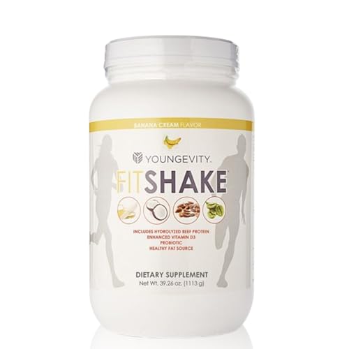 Youngevity FitShake™ Banana Cream | 20g Gut-Friendly Protein | Electrolytes, Minerals, Collagen, Gelatin, Vitamin D, Probiotics, and More | 30 Servings - 2.4 lbs