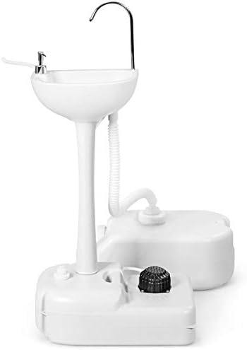S AFSTAR Portable Hand Sink, Camping Sink with Wheels, 4.5 Gal Water Tank & Soap Dispenser, Rolling Hand Wash Basin Stand W/6.5 Gal Sewage Tank, Foot Pump Hand Wash Station for RV Outdoor Gatherings