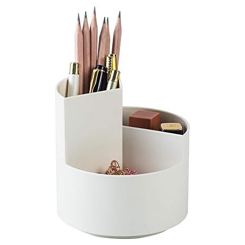 YOSCO 360° Rotating 3 Grid Cute Pen Holder Stand for Kids Pencil Cup Pot Desk Tidy Organizer Makeup Brush Holder (White) Cover
