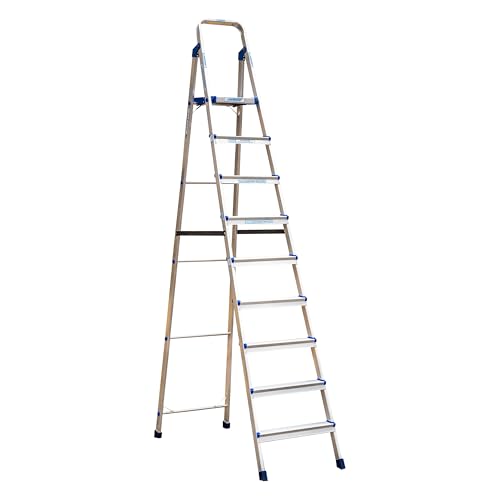 Image of ASCENT Ladder for Home 9 Steps Foldable Step Ladder with 12-Inch Wide Anti-Skid Platform | Virgin Aluminium Material for Strength & Stability | Heavy Duty | 5 Year Warranty | 180 kg Capacity