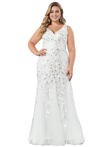 Image of Ever-Pretty Plus Sequin Formal Dresses Sleeveless V Neck Mermaid Ball Gowns Plus Size Prom Dress