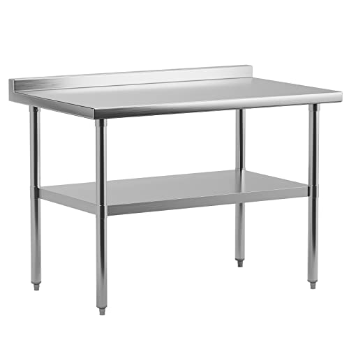 Stainless Steel Work Table 36" x 24" with Undershelf & Backsplash, [NSF Certified][Heavy Duty] Commercial Kitchen Prep Table for Home, Restaurant, Hotel, Silver