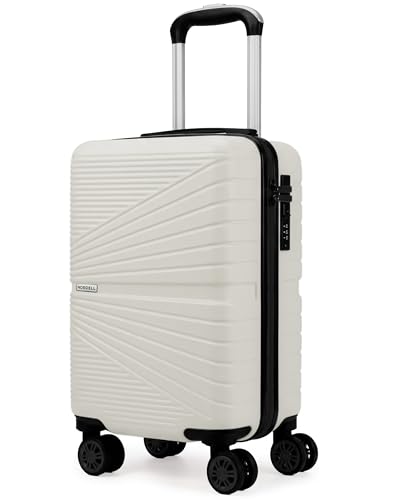 unycos   Maleta de Cabina Rígida de ABS【20L】 40×25×20 cm | Equipaje de Mano Compacto, 4 Ruedas 360° Extraíbles, Cerradura Integrada, Asa Telescópica y Compartimentos Organizadores (Beige, Lite)