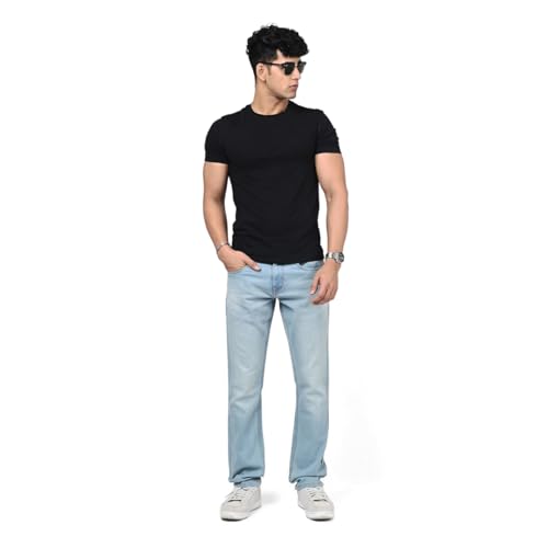 Image of WROGN Men's Stretch Denim Jeans | Straight Fit | Casual Style | Mid Rise