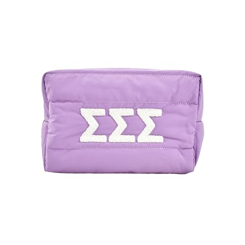 Sorority Shop Sigma Sigma Sigma Makeup Bag - Puffer Style with Sorority Letters, Travel Cosmetic Bag with Zipper Closure, Perfect Tri Sigma Sorority Gifts for Women