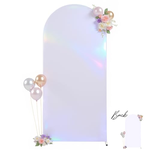 Wedding Arch Backdrop Cover, 6.6FT Silver White Arch Cover Stretchy Backdrops, Double-Sided Arch Stand Covers for Wedding Ceremony, Baby Shower, Birthday Party Decoration