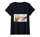 Michelangelo The Creation of the Cat X Cat X - Amante de los gatos Camiseta Cuello V