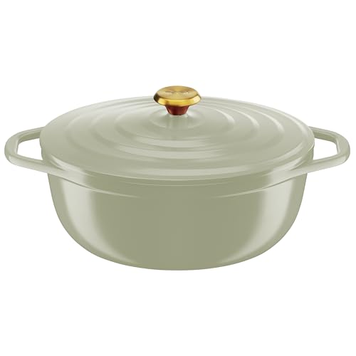 Tefal - Cacerola de hierro fundido ovalado, 30 cm, olla ligera de aluminio fundido, fácil limpieza, revestimiento cerámico seguro, tapa de condensación, compatibilidad horno, inducción, aire E2668925