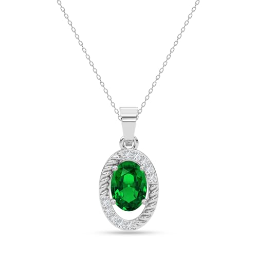 Image of Clara 925 Sterling Silver Green Pendant Necklace with Chain for Women & Girls | Platinum Plated |Minimal Daily Wear | Gift for her