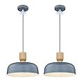 Luminzone Industrial Pendant Lights 2 Pack Blue, 12.4 inch Farmhouse Pendant Light with Dusk to Dawn Sensor, Adjustable Hanging Light Fixtures with Hammered Metal Shade for Kitchen Island