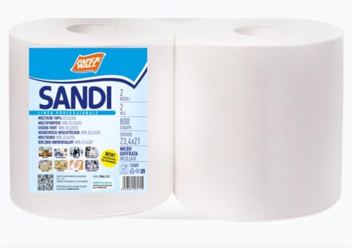 Paper Wall Sandi - Rollos de papel multiusos profesional, 2 capas, 800 tiras, 23,4 x 21 cm, paquete de 2 rollos