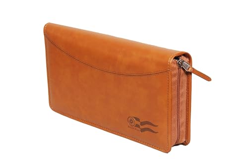 Image of Sukeshcraft Multiple Cheque Book Holder | Original PU Holds Upto 8 Cheque Books, Locker Key Hook, 2 Photo Slots, 1 Pin-Sim Slot, 13 Credit /Debit Card Slots with Matching Zipper (PU -Deep Tan)