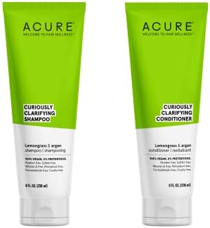 Acure Curiously Clarifying Shampoo & Conditioner Bundle, 100% Vegan, Lemongrass & Argan, Cleanses, Removes Buildup, Boost Shine & Replenishes Moisture, 8 Fl Oz Each