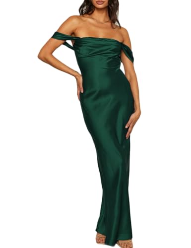 Image of Realtix Satin Off The Shoulder Strapless Bridesmaid Maxi Dress for Women