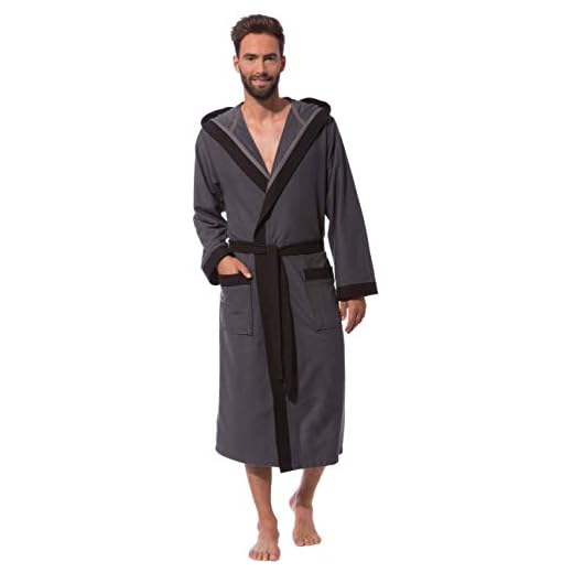 Morgenstern herr morgonrock med huva, bomull, bambu, lätt, lång