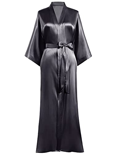 Image of PRODESIGN Satin Kimono Robe Women Long Silky Kimono Bathrobe Sleepwear Wedding Bridesmaid Robe