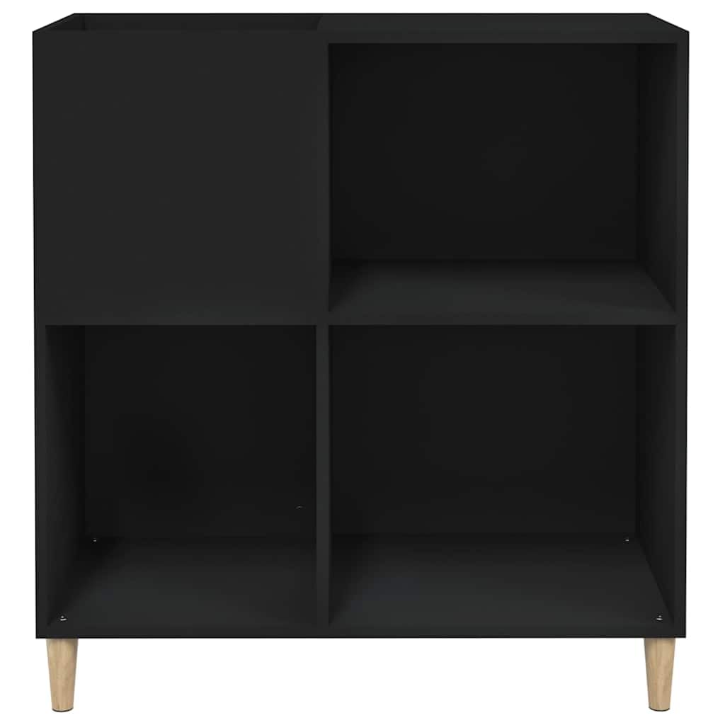 Générique Drewniana szafka winylowa, czarna szafka dyskowa 84,5 x 38 x 89 cm z drewna konstrukcyjnego do przechowywania i eksponowania płyt LP, z wytrzymałym blatem na gramofon i stabilnymi nogami.