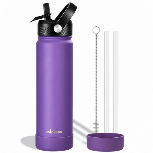 Image of Mininoo 24 oz Insulated Ceramic-Lined Water Bottle with Straw, Purple