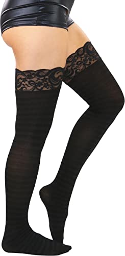 Image of ToBeInStyle Women's Opaque Hosiery Thin Striped Thigh High Long Stocking