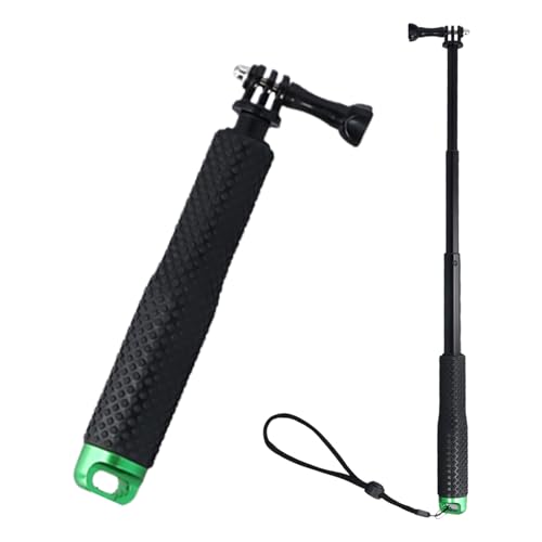 Impermeable Monopod Grip de Mano, Camara Deportiva Palo Telescópico, Palo Selfie Monopié Extensible para Cámara de Acción, Longitud Extensible 19-49 cm (Verde,19cm)