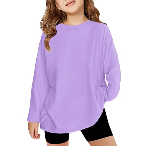 Girls Long Sleeve T Shirts Kids Plain Tops Basic Crewneck Tees 5-14 Years
